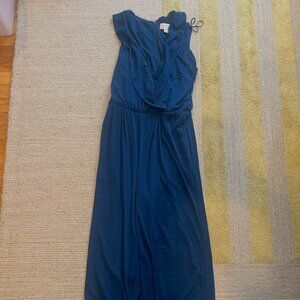 Jessica Simpson Teal Blue Wide Leg V Neck Jumpsuit with Collar